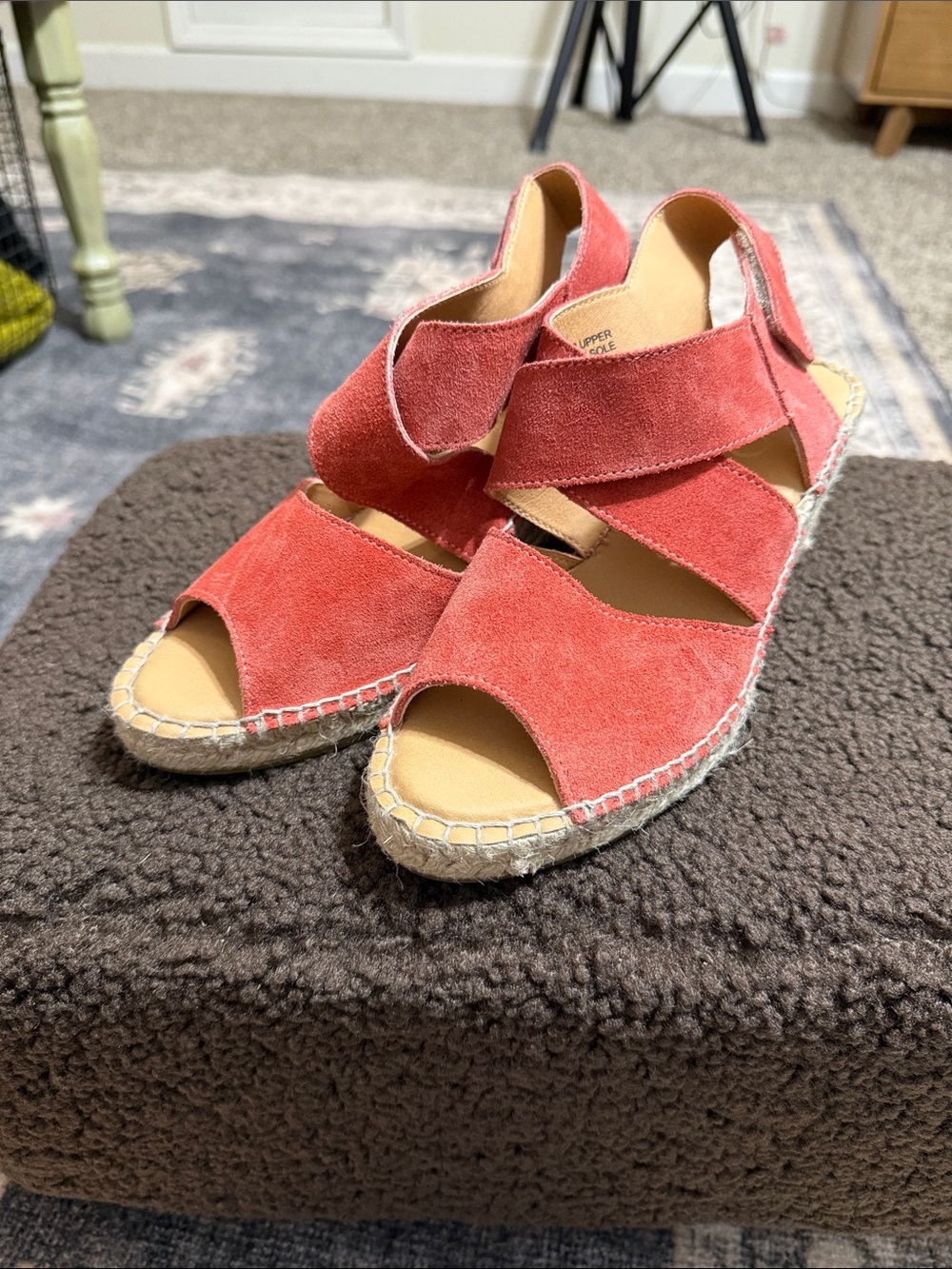 Suede Coral Espadrille Wedge Sandals with Crisscross Straps